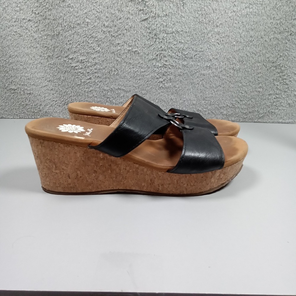 Yellow Box Akina Womens Black Cork Wedge Platform Slide Sandals Size 8 - Picture 1 of 6